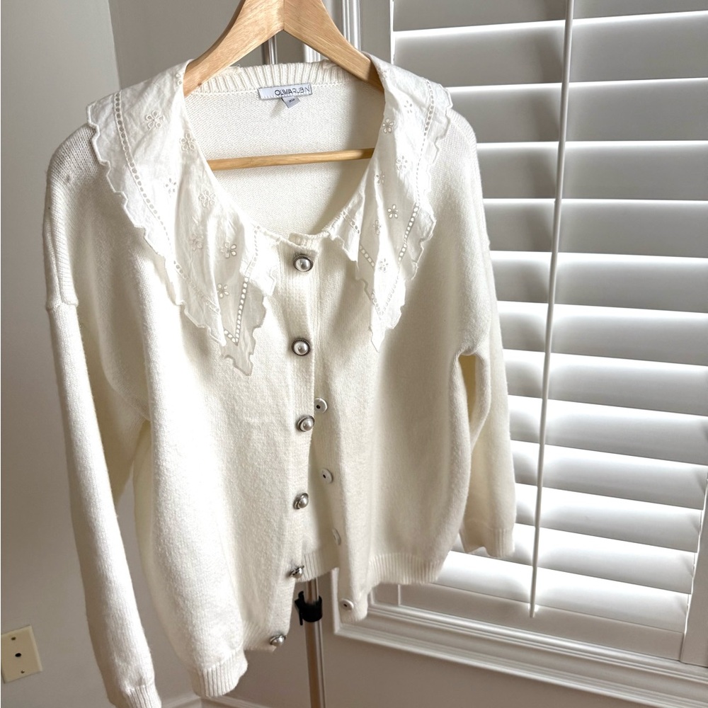 OLIVIA RUBIN Cream Cardigan with Lace Collar